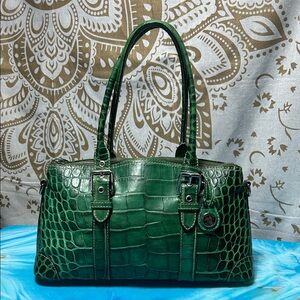 Vintage Dooney & Bourke Green Crocodile Pattern Satchel Handbag